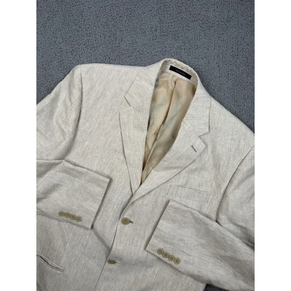 Calvin Klein Blazer Mens 42L Khaki Beige 100% Linen Sport Coat